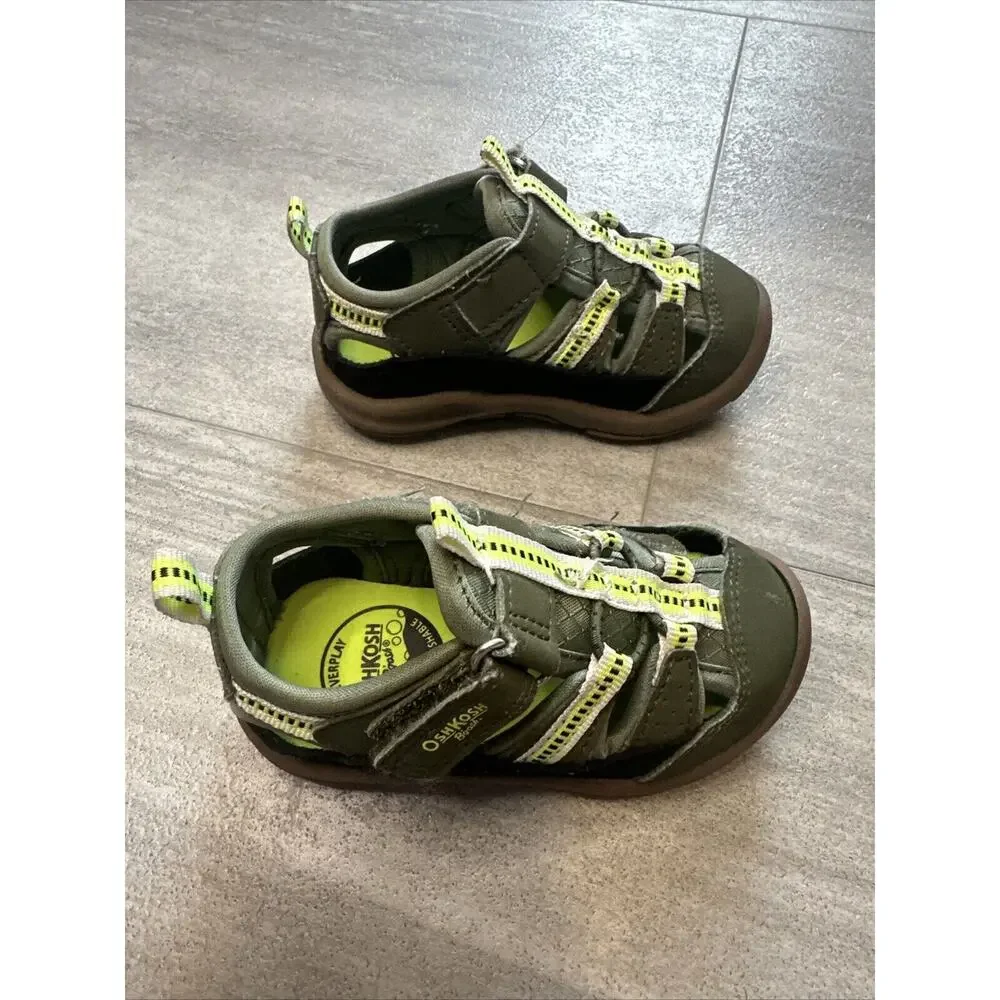 OshKosh Everplay Flexible Outsole Bump Toe Sandal Zinger Olive Toddler Size 5M
